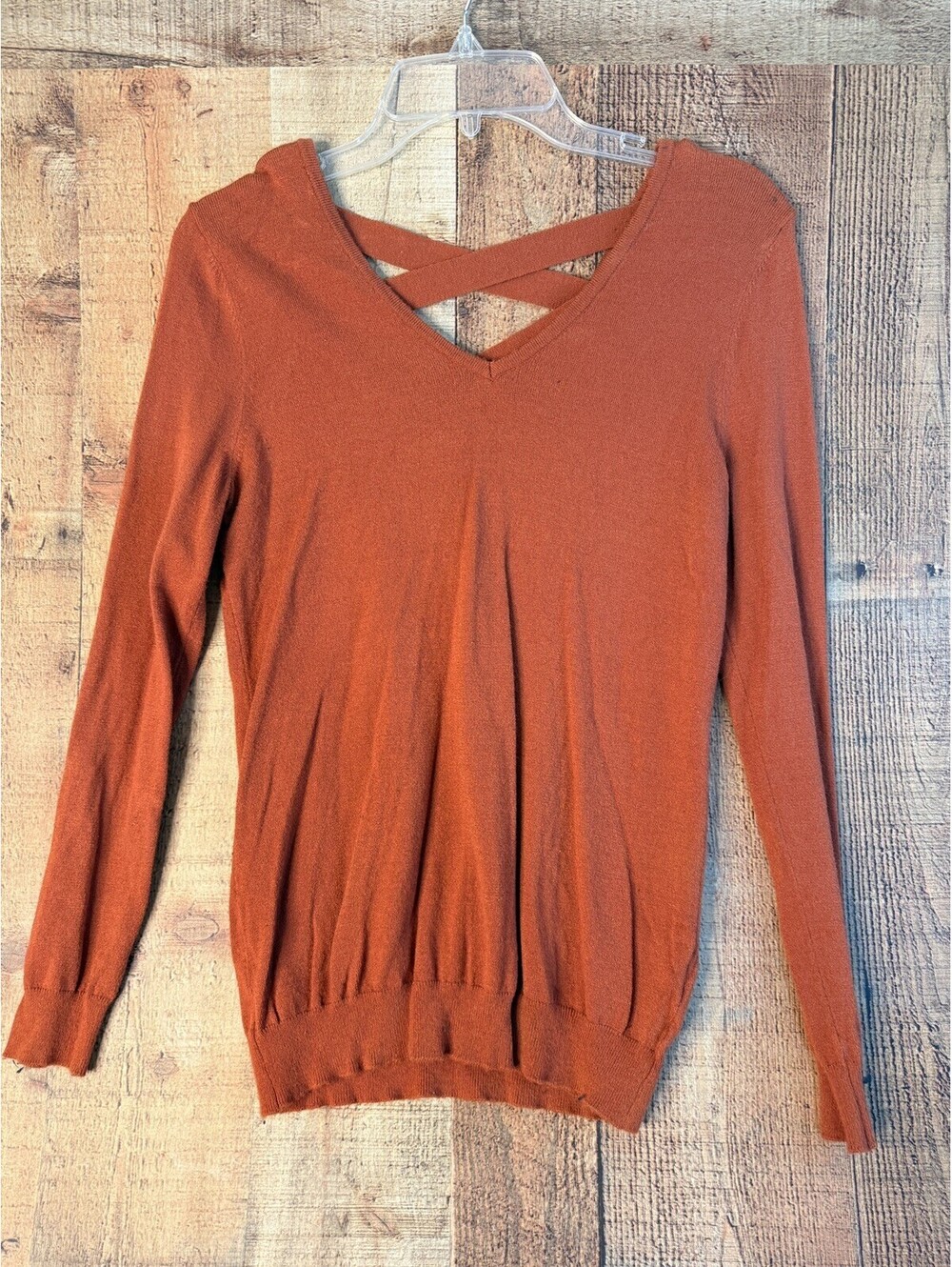 Love Ellie Sweater Womens Small Rust Burnt Criss Cross Back Thin Career Office